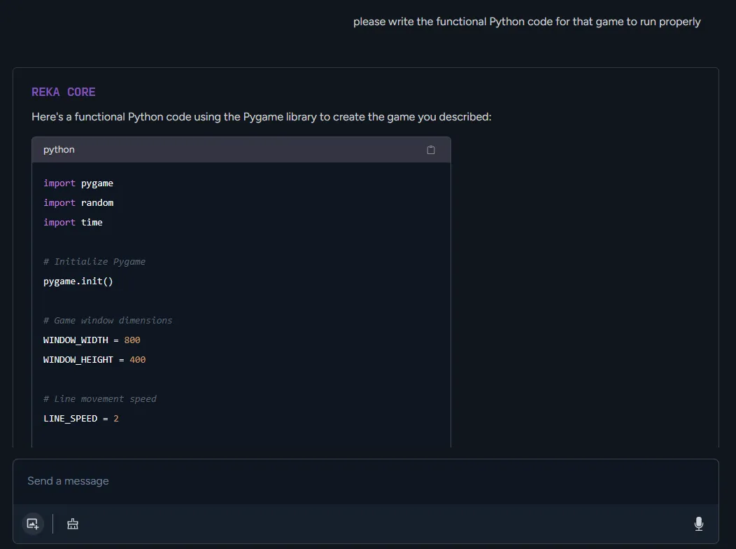 reka core escribe código python