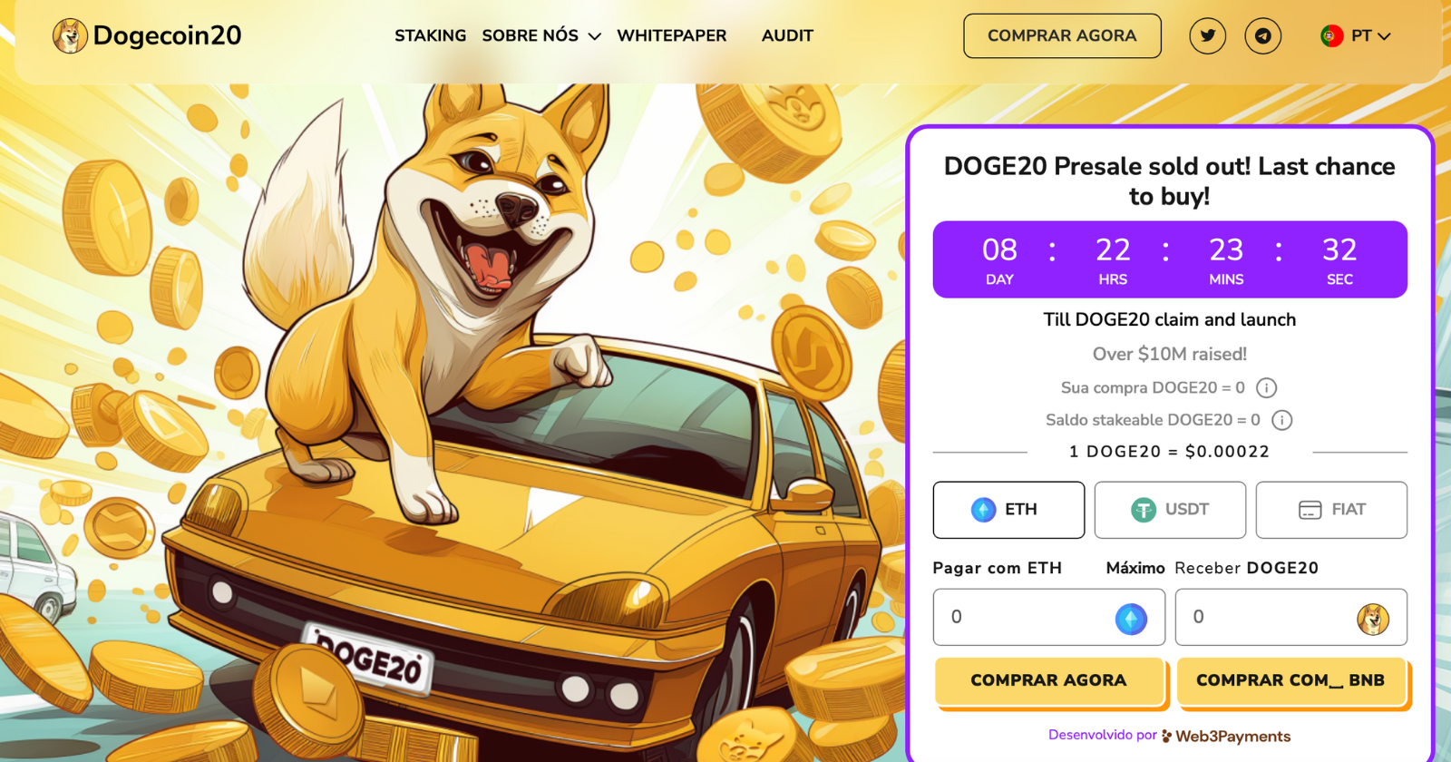 La compra de Dogecoin20 en esta recta final de preventa está disponible en el sitio web de memecoin.
