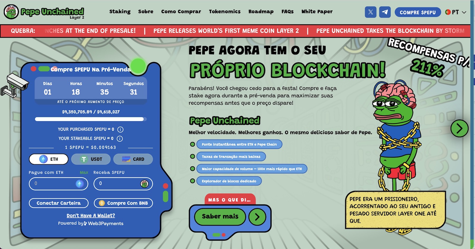 Preventas de Pepe Desencadenado $PEPU superan los US$ 9 millones