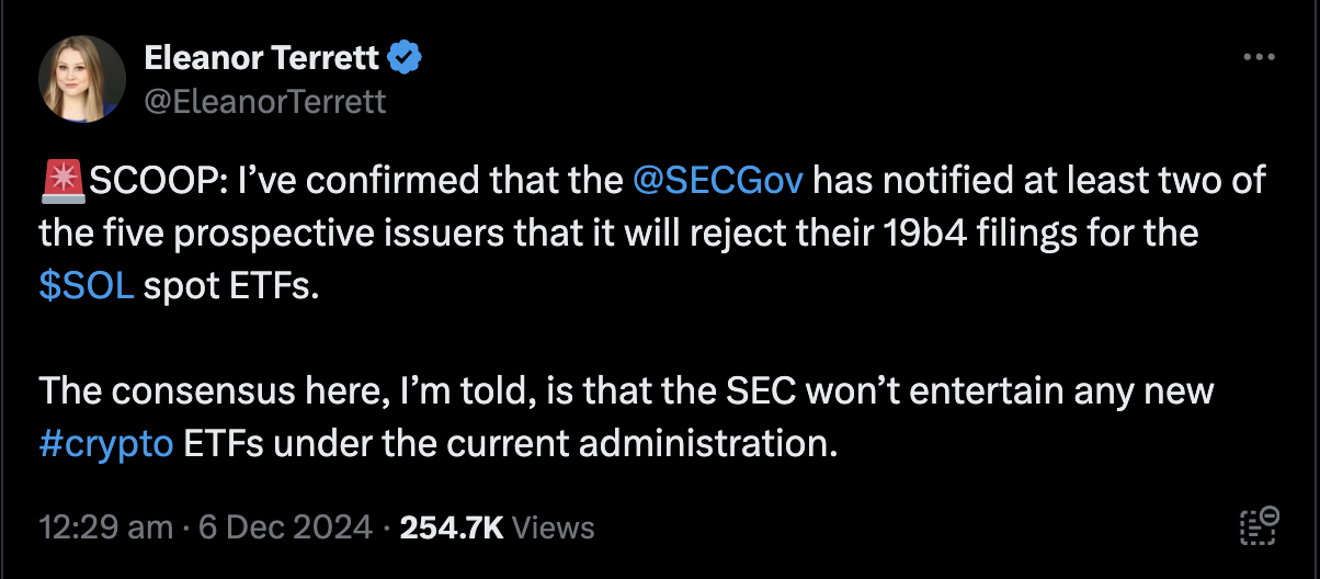 Periodista confirma rechazo a los ETF de Solana.