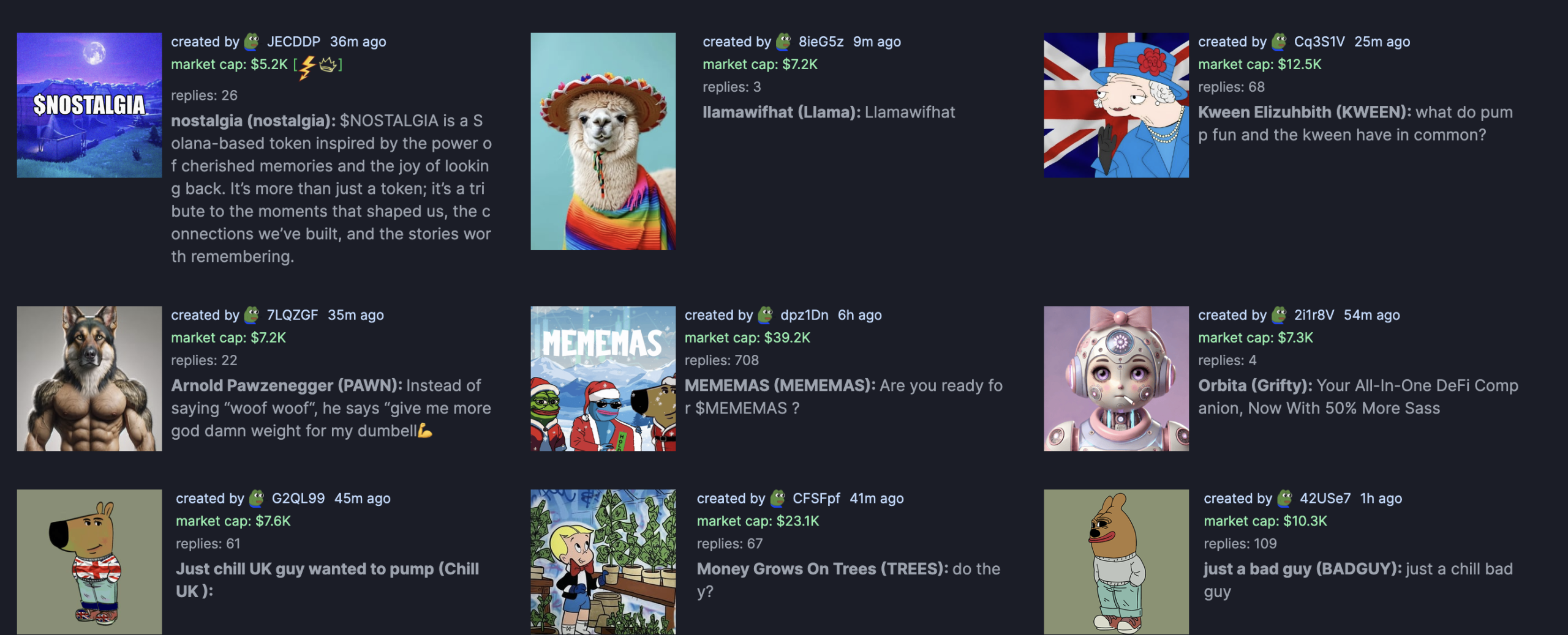 Memecoins lanzado en Pump.fun.