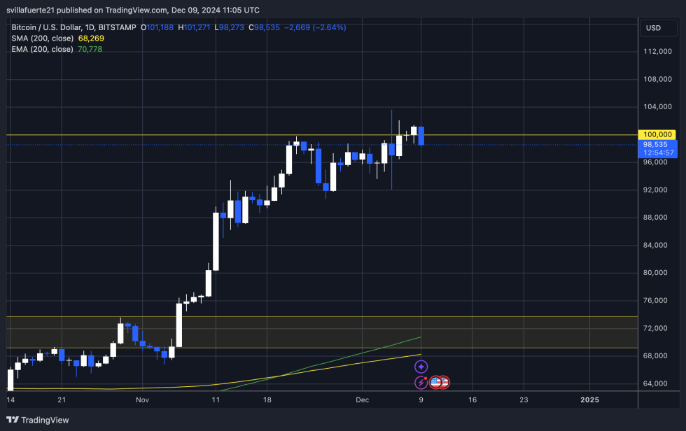 BTC lucha por superar los 100.000 dólares 
