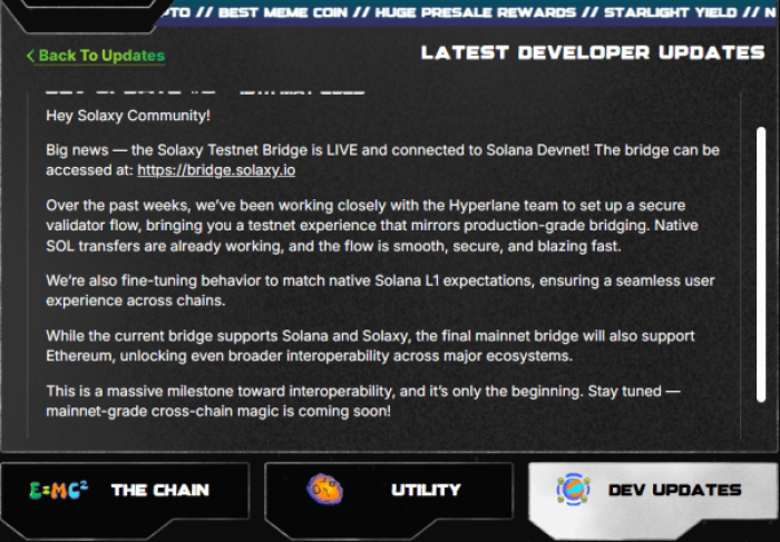 Actualización del puente TestNet de Solaxy