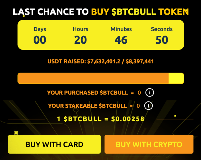 Último día para comprar $btcbull en preventa.
