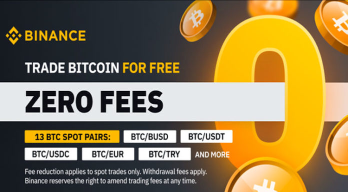 Binance reduce a cero las tarifas para el comercio de Bitcoin en celebración del quinto aniversario