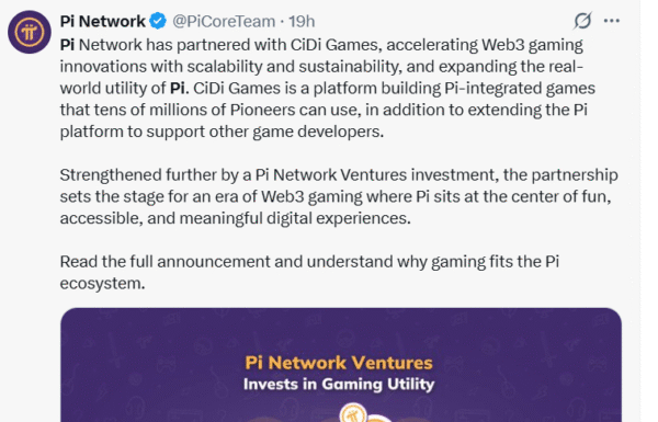 Noticias de Pi Network: Pi Network se asocia con CiDi Games mientras Pi cotiza cerca de $ 0,25